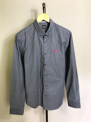 Camicia classica Hugo Boss abito abbottonato grigio rosa designer... - Immagine 1 di 4