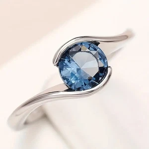 14K White Gold Over 1.50 Ct Round Blue Diamond Solitaire Engagement Wedding Ring - Picture 1 of 7