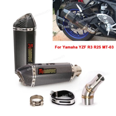 For Yamaha YZF R3 R25 MT03 Motorcycle Mid Link Pipe Exhaust Tips Muffler Slip On - Image 1 of 4