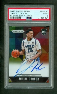 Jahlil Okafor 2015 Panini Prizm Rookie Signatures On Card Autograph Duke PSA 9 - Image 1 of 2