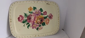 Vintage Metal Hand painted  Tray Floral Garden Cottage Core Shabby Chic  22x16. - Picture 1 of 6