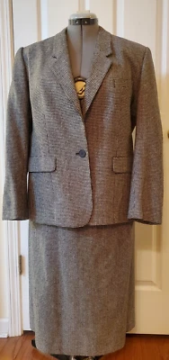 De Colección Evan Picone 2 Piezas Negro Blanco Pata de Gallo Mezcla de Lana Falda Traje 14 Unión EE. UU.  Foto 1 de 4