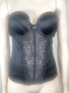 JEZEBEL CARESS TOO LACE UNDERWIRE BUSTIERE, SIZE 36C, V BACK, PUSH UP, LONG LINE - Picture 1 of 6