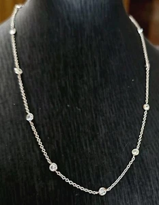 Bezel Set Cubic Zirconia CZ Chicklet Sterling Silver Necklace - Picture 1 of 6