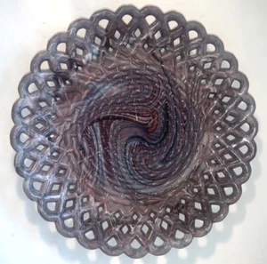 Sowerby Victorian Purple/White Malachite Slag Glass Basket Weave Plate - Picture 1 of 10