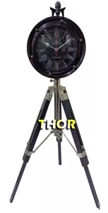 Nautical Collectible Round Clock On Black Tripod Vintage Table Clock for Decor - Bild 1 von 3