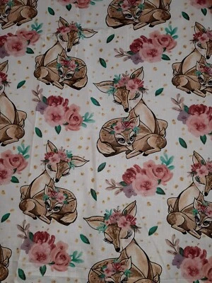 Baumwollstoff  Bambi Rehkitz u Blumen Kinderstoff etc., Breite 160 cm ab 50 cm  - Bild 1 von 4