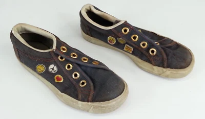 Original Vtg 1970s Sears Kids Sneaker Shoe Denim Peace Love Unique Prop Decor - Image 1 of 4
