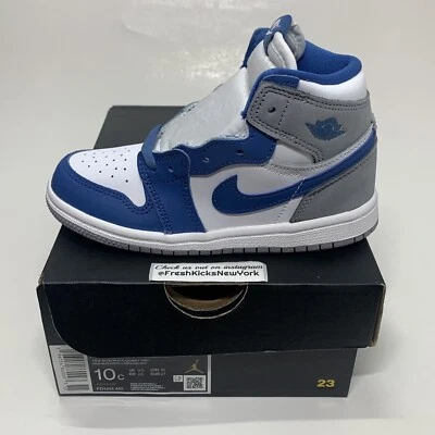 Jordan 1 High OG True Blue Little Kids tamanho 10c FD1413-410 AJ1 cinza cimento branco - Imagem 1 de 4