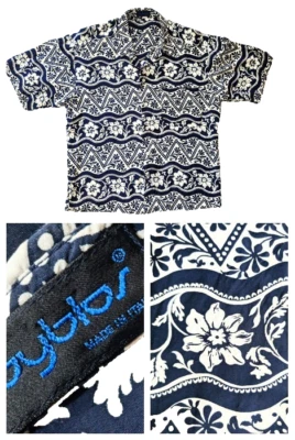 Camisa Hawaiana Clase Mundial De Colección Hecha en Italia Talla MED Rayón Byblos Azul Hibisco Foto 1 de 4