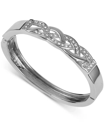 Pulseira Charter Club W1303 feminina prata trança pavê - Imagem 1 de 3