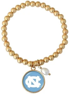 North Carolina Tar Heels Diana Gold and Pearl Stretch Bead Bracelet Jewelry UNC - Picture 1 of 1