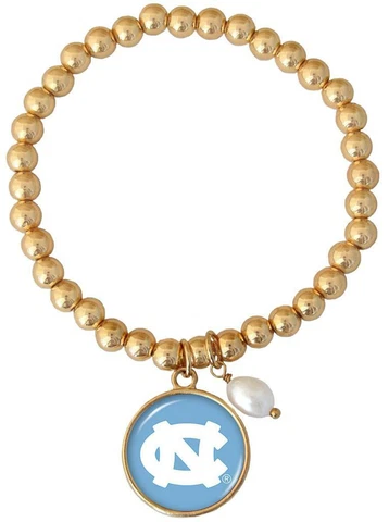 North Carolina Tar Heels Diana Gold and Pearl Stretch Bead Bracelet Jewelry UNC Cover