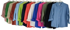 Cotton Waffle Knit Collared Shirt Women's Button Through Shirt Long Sleeves. - Picture 1 of 15