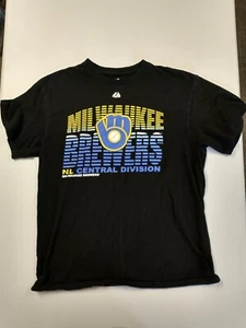 Milwaukee Brewers Majestic T Shirt Mens Large Black - Picture 1 of 7