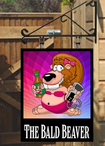 The Bald beaver Hanging Pub bar Sign For Home Bar Man Cave FREE postage - Picture 1 of 1