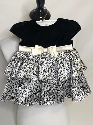 FAO Negro Bebé Niña Formal Terciopelo y Satinado Vestido de Fiesta de Vacaciones - TALLA 6 MES NUEVO CON ETIQUETAS Foto 1 de 4