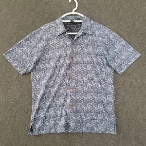 Guess Shirt Mens Medium Blue Button Up Geometric Short Sleeve Camp Preppy Casual - Picture 1 of 12