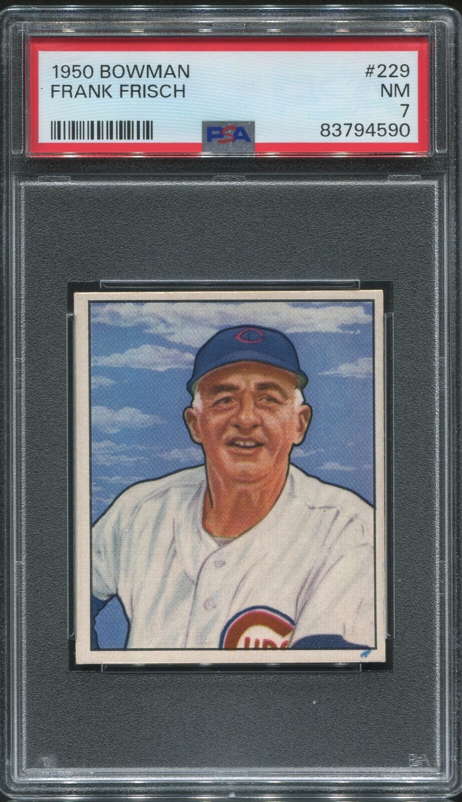 #229 FRANK FRISCH, Cubs - 1950 Bowman: PSA NM 7, Near Mint 83794590