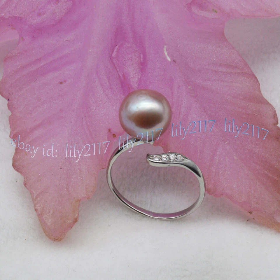 Anillos de apertura de plata redondos púrpura natural genuino del Mar del Sur de 10-11 mm AAA Foto 1 de 4