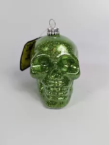 Pier 1 Imports ornamento teschio/scheletro verde glitter metallizzato - Foto 1 di 7
