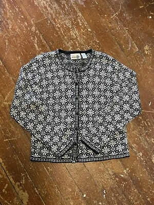 Vintage Paul Harris Black & White  Snowflake Button Front Cardigan Women’s Large - Image 1 of 4