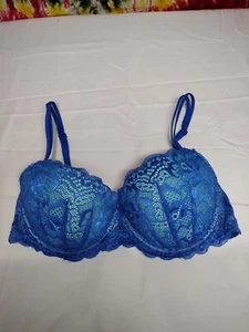 Victoria Secret Lined Demi Push Up W/Lace Bra Blue Padded Underwire 34C - Picture 1 of 10