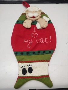 Felt I Love My Cat Christmas Stocking Fish Shape 3D Plush Kitty - Picture 1 of 6