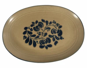 Pfaltzgraff Platter Cottagecore Folk Art Stoneware Pottery 14" Brown Blue VTG - Picture 1 of 5
