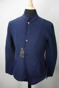 Giorgio Armani Black Label Blue Button Up Jacket Wool Blend Woven Sweater 48 NEW - Picture 1 of 5