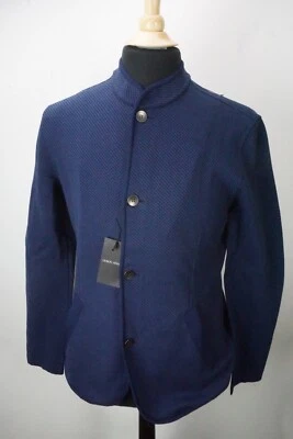 Giorgio Armani Etiqueta Negra Azul Chaqueta Abotonada Mezcla Lana Tejido Suéter 48 NUEVO Foto 1 de 4