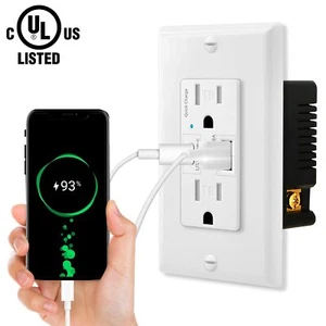 Cargador rápido toma USB C 4.8A receptáculo dúplex 15A 125V resistente a manipulaciones blanco - Imagen 1 de 12