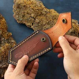 Hand Craft Carved Genuine Leather Sheath For Folding Knife Cover Pouch Belt Clip - Picture 1 of 6