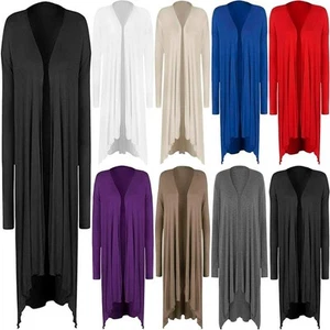Womens Long Sleeve Drape Open Front Plain Irregular Hanky Hem Waterfall Cardigan - Picture 1 of 9