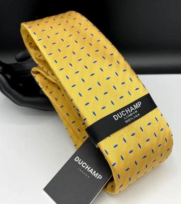 DUCHAMP London 男式 100% 真丝领带 ~ 黄色 ~ 地理图案 ~ 手工制作 ~ 全新! — 第 1/3 张图片