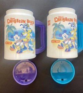 Disney’s Caribbean Beach Resort Vintage Plastic Mugs Set Of 2 Purple and Teal - Picture 1 of 9