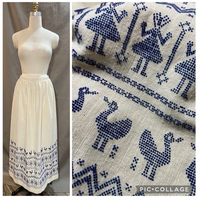 Saia maxi vintage década de 1970 latino-americana bordada algodão natural tamanho XS - Imagem 1 de 4