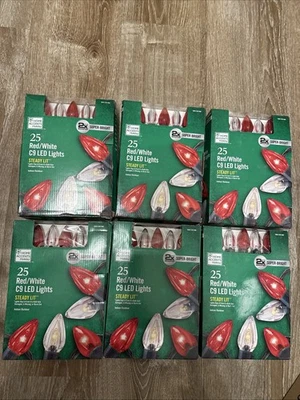 6 盒全新家居口音假日 25 个红白 C9 LED 圣诞灯 — 第 1/3 张图片