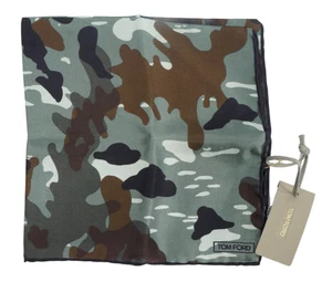 NWT TOM FORD Grey White Brown Camouflage Silk Pocket Square Italy 15.5" - Picture 1 of 4
