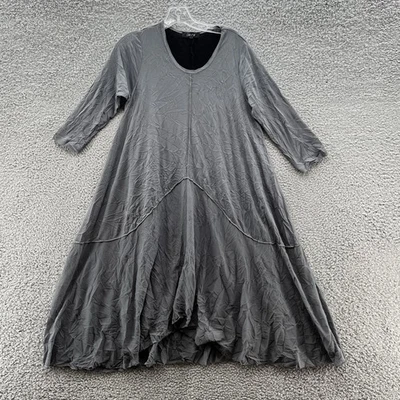 Comfy USA Dress XS Gray Crinkle Mesh Art Lagenlook Witchy Relaxed Shift Made USA - Image 1 of 4