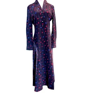 NWT THAKOON 100% Silk Shirt Dress Midi Navy Floral Print Long Sleeve Unlined 2 - Picture 1 of 10