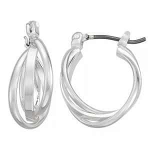 NAPIER moderne silberne glänzende glatte Criss Cross 0,70" Creolen ** NEU! - Bild 1 von 2