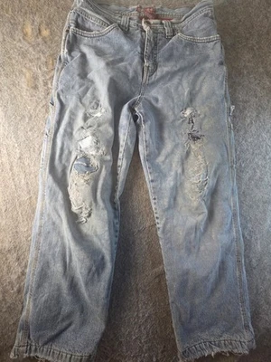 Pantalones de mezclilla de carpintero aislados forrados de lana rojos descoloridos Glory para hombre 30x30 aplastados  Foto 1 de 4