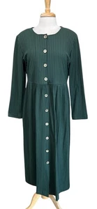 Vintage Two Twenty Damen M Hunter Green Button Down Langarm Midikleid Prairie - Bild 1 von 6