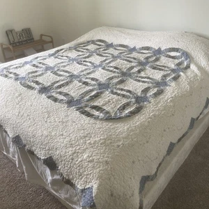 Vintage JCPenney Home Collection Quilt King/Queen Doppel Ehering Blau - Bild 1 von 9