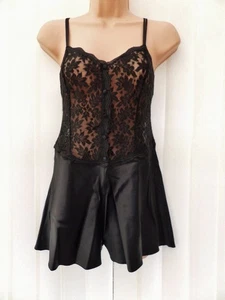 L4 VTG ST MICHAEL BLACK SHEER LACE SATIN TEDDY PLAYSUIT BODY 10/12 35" - Picture 1 of 10