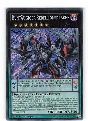 Yugioh BUNTÄUGIGER REBELLIONSDRACHE , core-de051 Secret Rare deutsch NM 1st - Bild 1 von 2