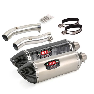 For Yamaha YZF R1 2004 2005 2006 Exhaust System Mid Link Pipe Black Dual Muffler - Image 1 of 4