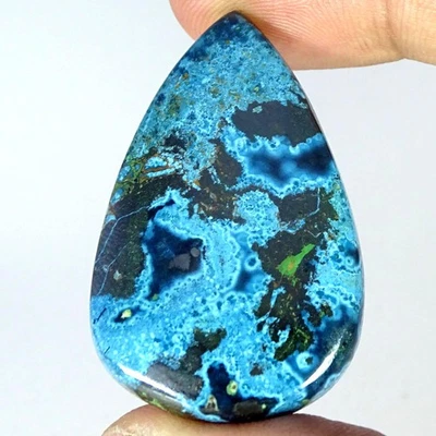 Piedra preciosa cabujón pera azurita azurita shattuckita 100 % natural 82,10 quilates 27X43X6 mm Foto 1 de 4