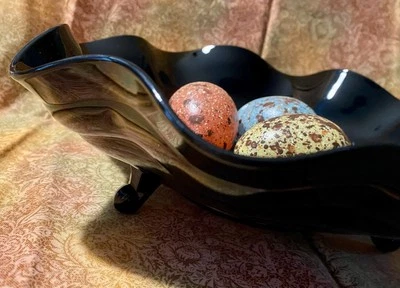 Cuenco pedestal de vidrio negro vintage con borde festoneado alrededor de 1930- 10"d Foto 1 de 4